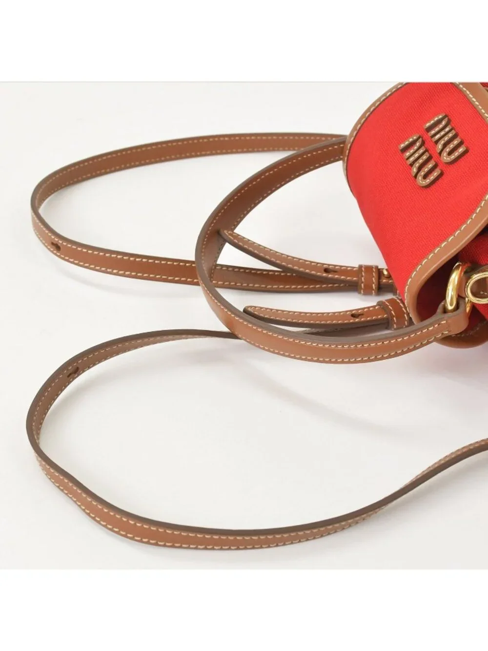 Miu Miu Canvas Leather Backpack Red Brown Gold